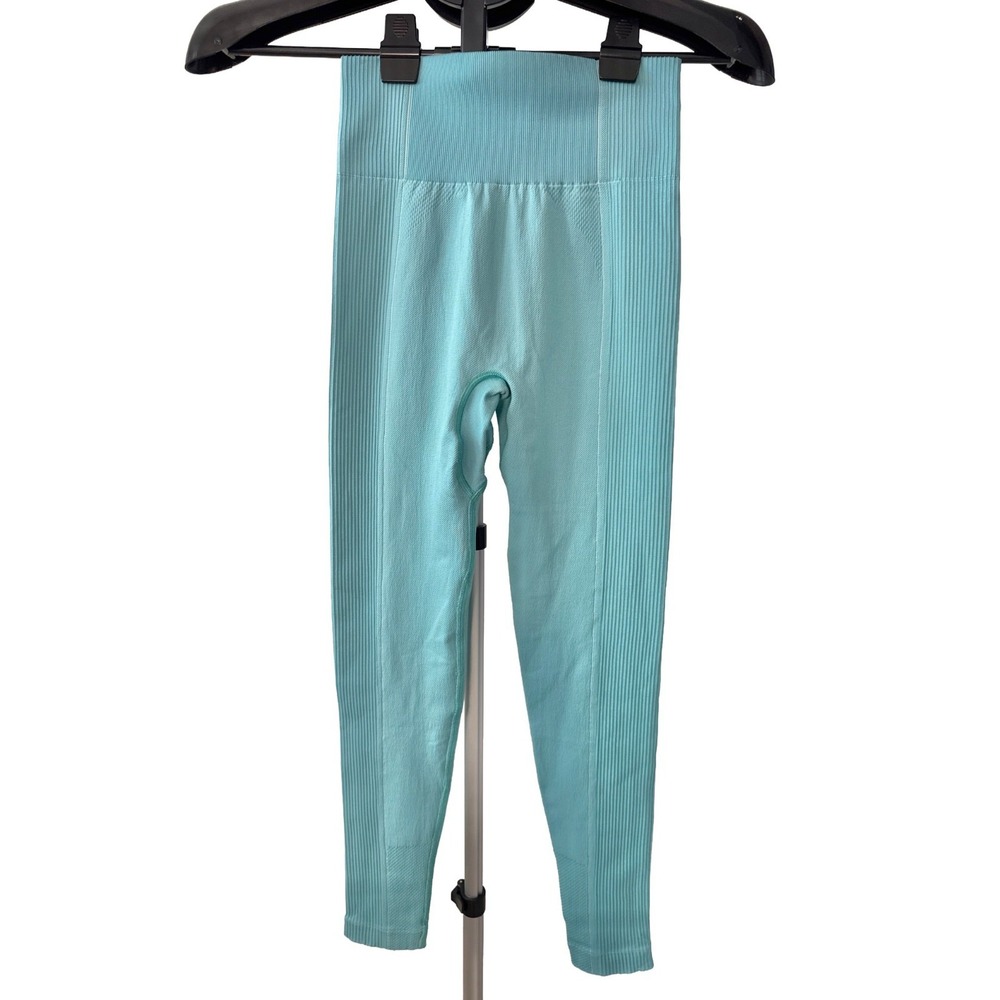 Gymshark Aqua Blue Ribbed Seamless High Rise Leggings Compression Activewear‎ XS